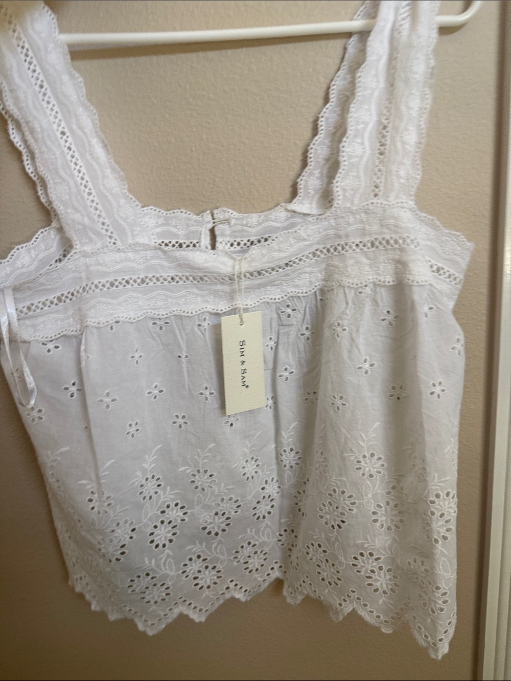 Silk & Salt White Eyelet Lace Tank Top - Picture 1 of 8